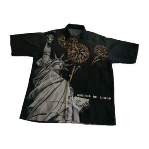 Mens XL Black Patriotic Button Up Shirt Statue of Liberty USA 4th of July Casual